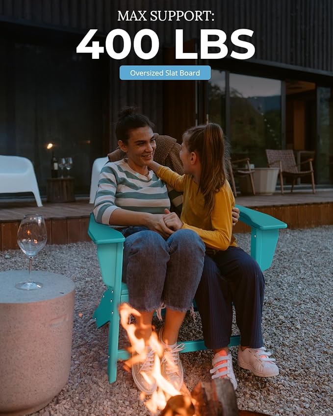 BRIOPAWS Adirondack-Chairs-Set of 2 | Fire Pit Chair | Oversized | HDPE Plastic | Weather Resistant | for Deck Outdoor Poolside Campfire | Aqua