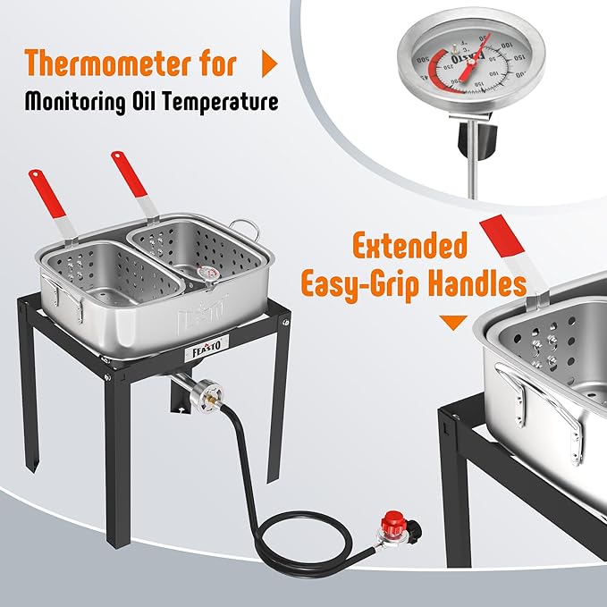 18 QT Propane Fish Fryer with 2 Inner Baskets, Outdoor Aluminum Deep Fryer Seafood Pot and Basket for Frying Fish, Chicken Wings, French Fries, 40,000 BTUs Burner, Silver & Black