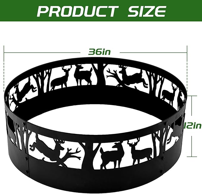 Fire Pit Ring: 36 X 12 in Large Metal Smokeless Heavy Duty Black Anti-Rust Coating Portable for Outdoor Camping Garden Wood Burning Keep Warm with Air Vent for Men