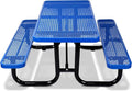 KUFUH 72" Rectangular Metal Picnic Table for 4-8 Person, Durable Heavy Duty Commercial Picnic Table with Umbrella Hole for Outdoor Coffee Shop, School, Hospital, Easy to Install, Blue