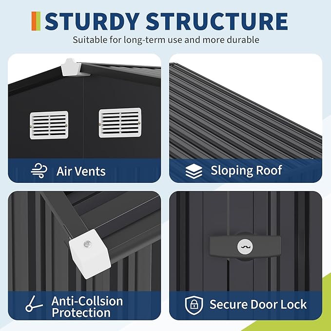 6x8 FT Metal Storage Sheds Outdoor, MetalTool Shed with Lockable Door, MetalYard Sheds Garden Shed Kit, Metal UtilitySheds Buildings with Air Vent for Backyard Garden Patio Lawn
