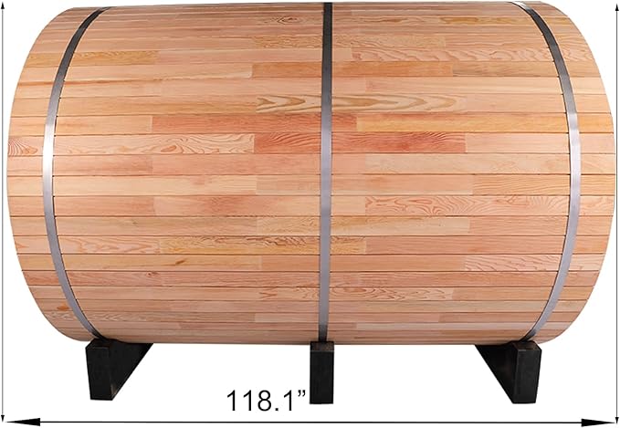 ZONEMEL Outdoor Barrel Steam Sauna, Canadian Hemlock Sauna Room for 10-12 Person with 9KW ETL TOULE Heater, Volcanic Stones, Asphalt Shingles, Canopy Porch, 8mm Tempered Glass, 220V
