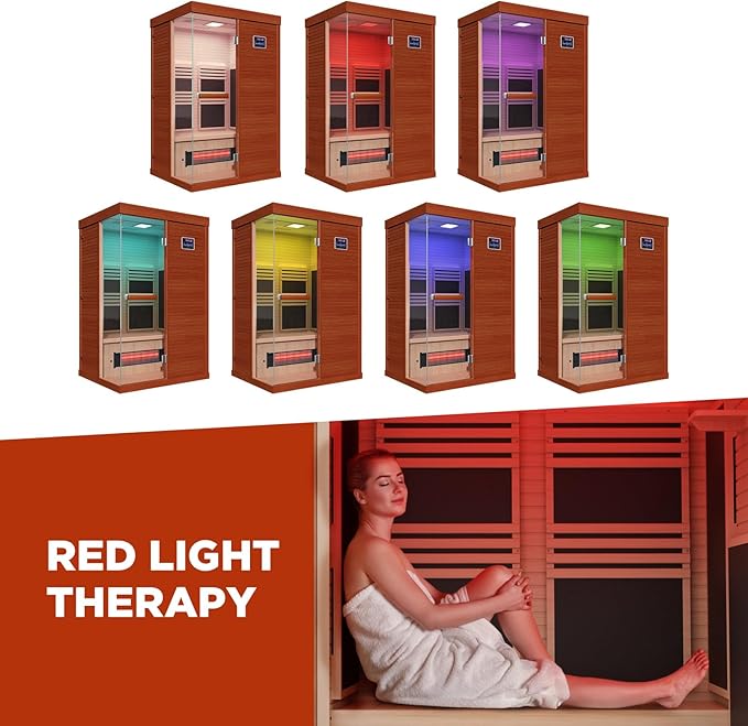 2-Person FAR Infrared Sauna for Home & Gym, 7-Color Chromotherapy Lights & 2 Speakers, 1990W Canadian Hemlock Wood Indoor Dry Spa