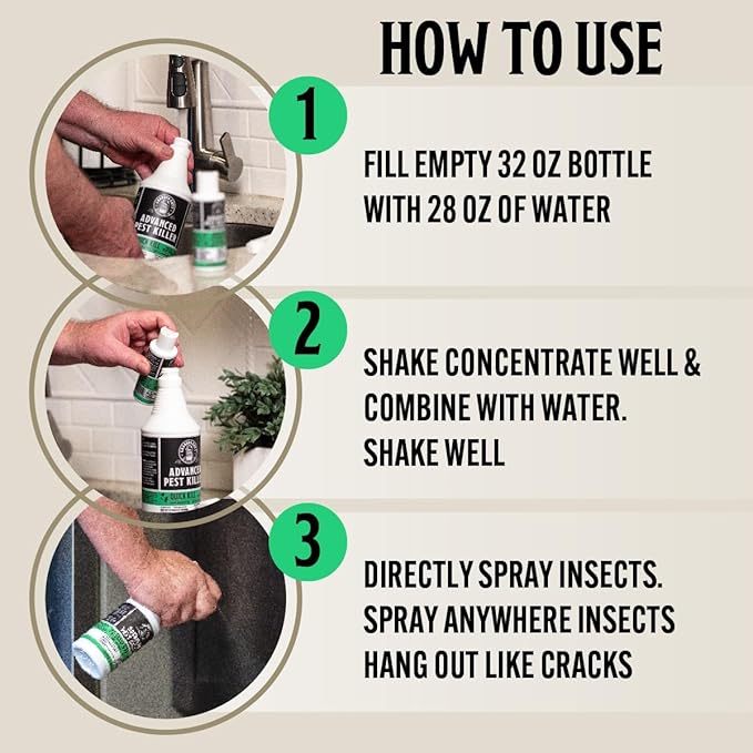 Grandpa Gus's Advanced Natural Pest Control with Clove & Cottonseed Oil - Indoor/Outdoor Insect Killer for Spiders, Ants, Roaches, Earwigs & Bed Bugs, Pet-Friendly, Concentrate 2 Pack + Spray Bottle