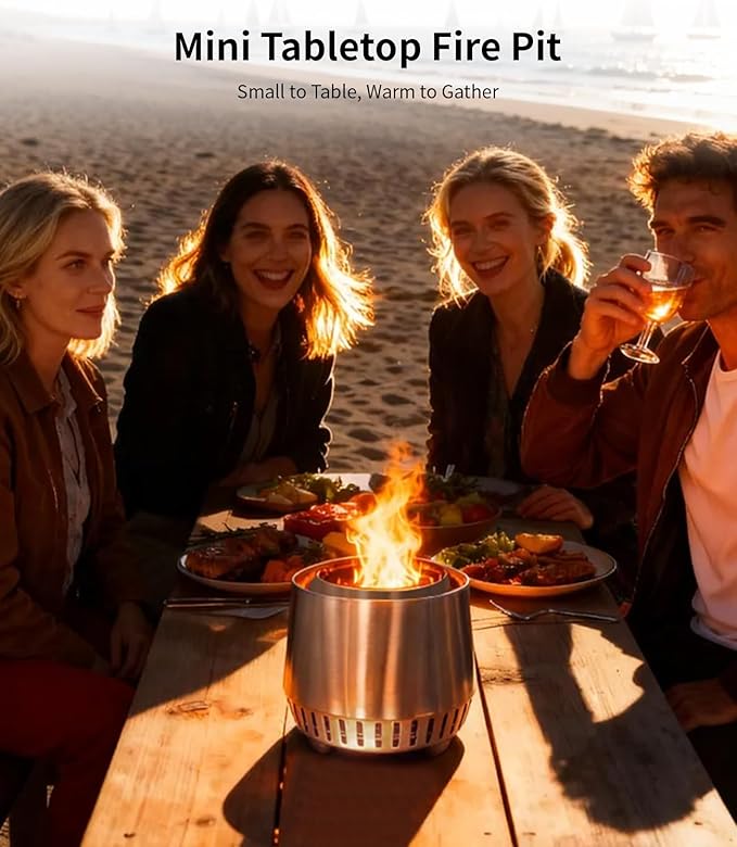 Mini Tabletop Fire Pit 8", Smokeless Dual-Burn Design with Removable Ash Tray, Indoor & Outdoor Use Safe Stainless Steel Firepit for Patio, Balcony & Camping