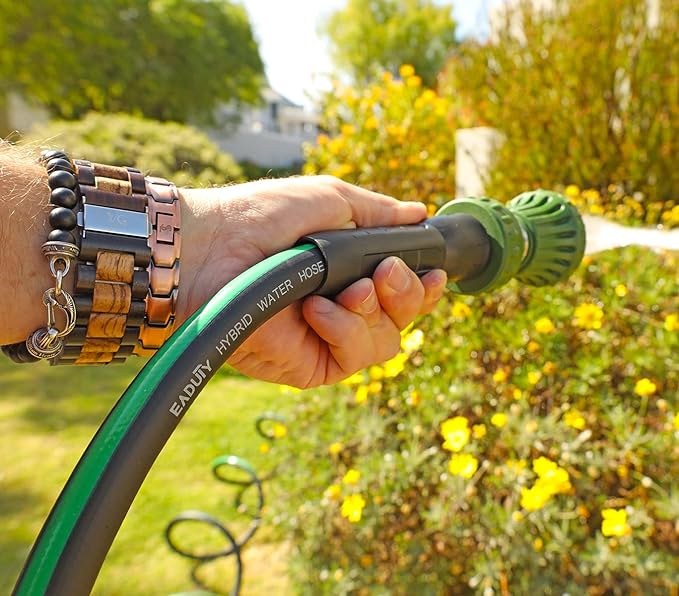 Hybrid Garden Hose 5/8 IN. x 25 FT, Heavy Duty, Lightweight, Flexible with Rotatable Grip Handle and Solid Brass Fittings