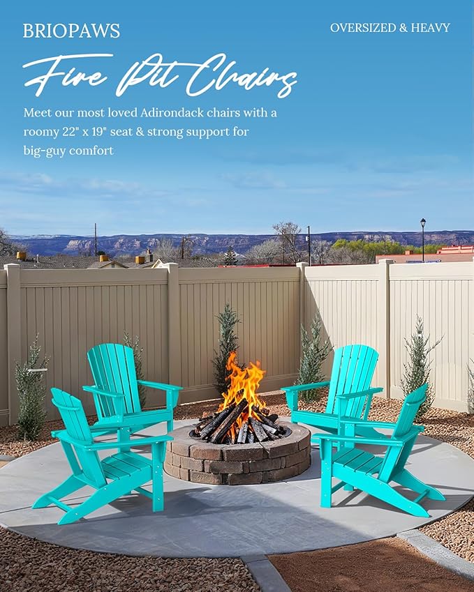 BRIOPAWS Adirondack-Chairs-Set of 2 | Fire Pit Chair | Oversized | HDPE Plastic | Weather Resistant | for Deck Outdoor Poolside Campfire | Aqua