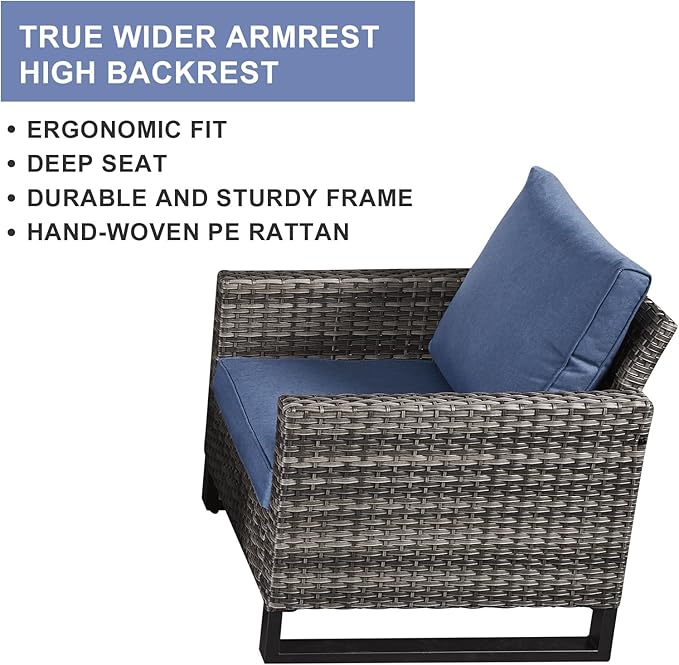 HUMMUH 5 Piece Patio Furniture Set All Weather Wicker Outdoor Sectional Sofa,High Back Patio Chairs and Ottomans for Porch,Garden,Backyard