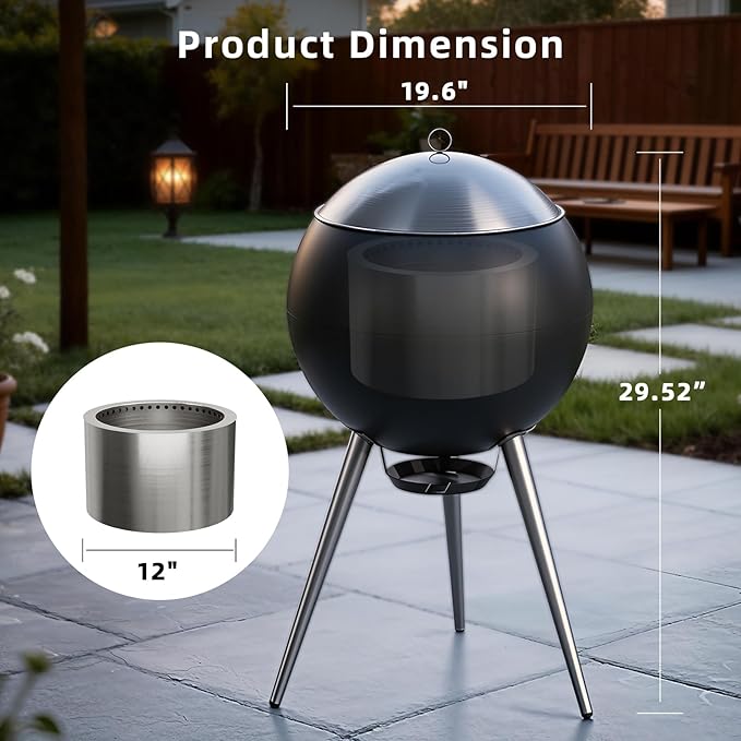 Smokeless Fire Pits for Outside,Solo Bonfire Fire Pit with Removable Ash Pan,304 Stainless Steel Liner Heightening Outdoor Heater, Enhanced Airflow and Easy Cleanup