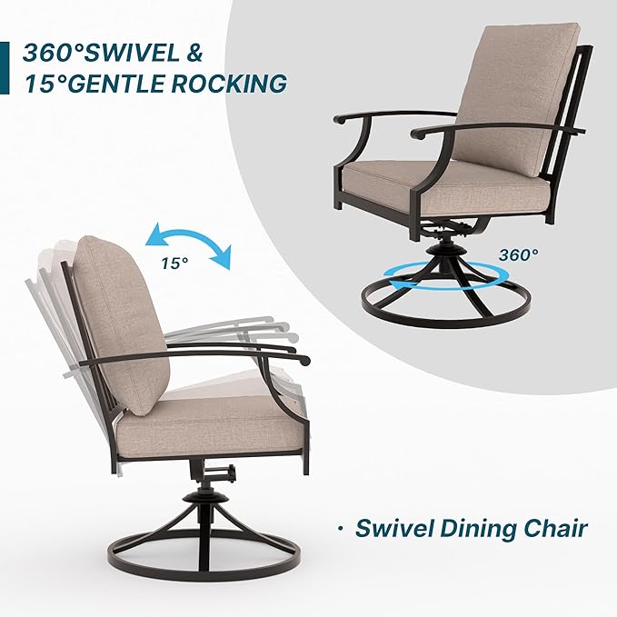 5 Pieces Patio Furniture Set with Round Fire Pit Table, Outdoor Conversation Sets 4 Swivel Chairs with Upgrade Cushions for Patio, Backyard Brown
