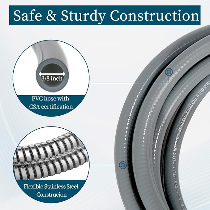 25FT 3/8" ID Natural Gas Grill Hose with Quick Connect Fittings, Low Pressure NG Hose Fit Weber, Char-Broil, Pizza Oven, Patio Heater