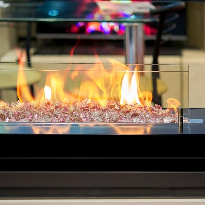 Onlyfire 10 pounds Fire Glass for Propane Fire Pit and Gas Fireplace, 1/4 Inch Reflective Firepit Glass Rocks for Fire Pit Table and Fire Bowl, High Luster Rose Gold