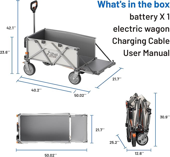 Litheli Electric Wagon Cart with 1 Battery, All-Terrain Wheels & Variable Speed | 200L Capacity, 300 lbs Heavy-Duty Utility Wagon for Camping Beach Garden Shopping, SE-Beige