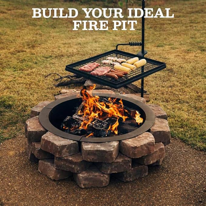 Ash & Ember 33" Outside Dia Steel Fire Pit Liner x 27" Inside - 4 Panel Liner 1.5mm Thick Steel, DIY Above or In-Ground Outdoor Fire Pit, High Temperature Finish, Portable Wood Burning Fire Ring