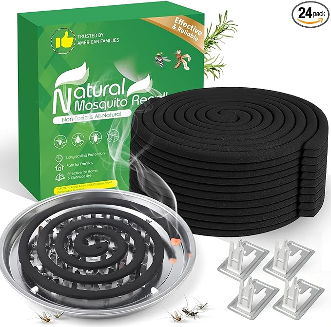 Extra Strong Mosquito Repellent Coils, 24 Pack Large Outdoor Coils, Long Lasting for Yard, Patio, Camping, Garden, Deck & BBQ Areas