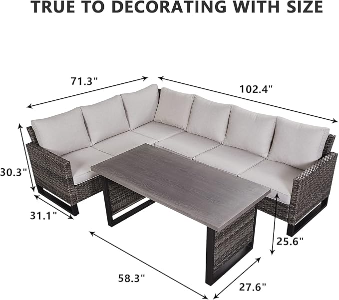 HUMMUH 9 Piece Patio Furniture PE Wicker 6-Seater Outdoor Sectional Sofa with Dinning Table Patio Swivel Chairs and Outdoor Chairs for Porch,Garden,Backyard,Deck
