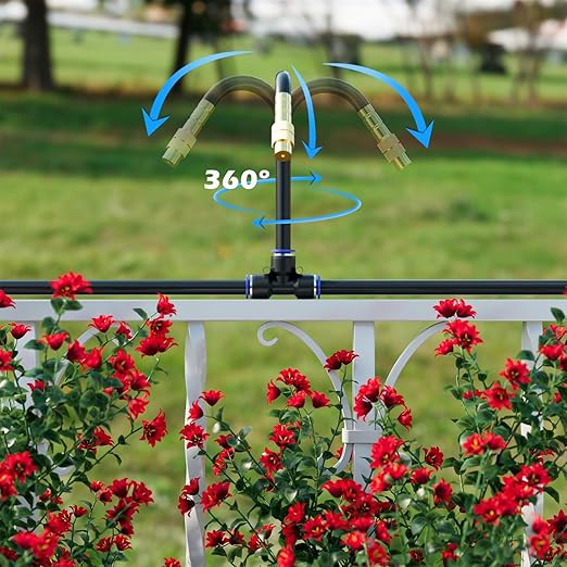Drip Irrigation System 66 FT with 20 Nozzles, 360° Adjustable Bendable Garden Watering Misting System for Greenhouse, Yard, Lawn, Plant, Garden, 0.3 inch Hose