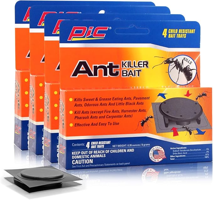 PIC Plastic Ant Killer Bait Stations, Effective Ant Control Traps, 4 Pack (16 Traps Total)…