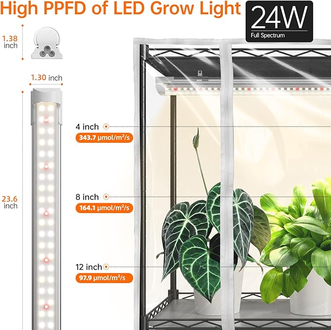 Bstrip Indoor Greenhouse with Grow Light, Mini Green house with 4 Pack 24W Full Spectrum Plant Lights with Timer, Plant Shelf with Tent for Indoor Plant, Seed Starting, Seed Tray, 23.5"x13.8"x59"