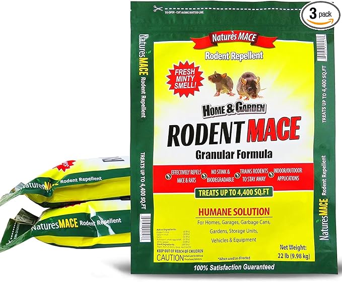 Nature's MACE Rodent Mace, Rodent Repellent 66 lb, Covers 13,200 Sq Ft, Granular Outdoor Rodent Deterrent, Repel Mouse, Mice, Rats, Rodents, for Indoor & Outdoor, Pet Safe, Home & Garden Treatment