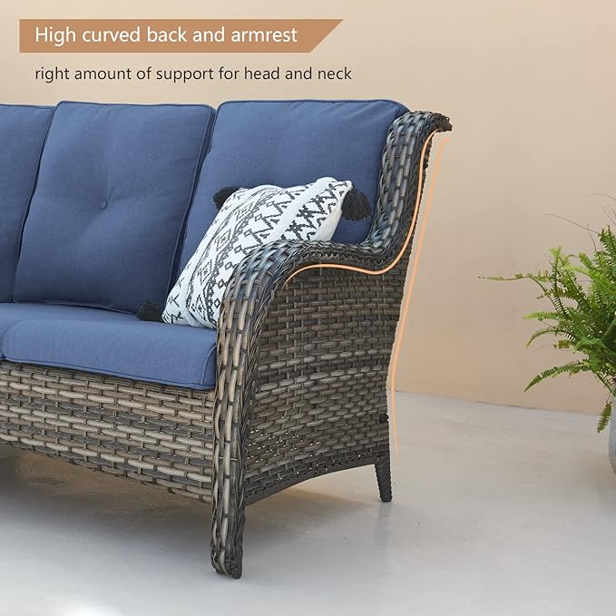 HUMMUH Outdoor Patio Furniture with Fire Pit Table Outdoor Conversation Set PE Wicker Patio Couch Swivel Glider Chairs for Balcony Garden,Lawn,Deck