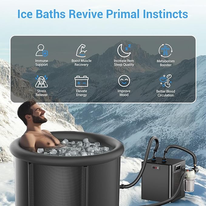 Ice Bath Water Chiller for Cold Plunge Tubs, 1/3 HP Cold Plunge Chiller with Filter & Pump, Insulated Hoses, Ideal for Ice Bath Cold Therapy Recovery 110V