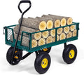 Backyard Expressions Heavy-Duty Steel Garden Cart – 400 lb Capacity, Removable Mesh Sides, Flatbed Convertible Yard Wagon with 10" Pneumatic Tires