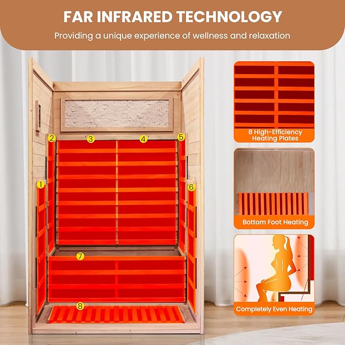 2 Person Sauna Room Far Infrared for Sauna Home Indoor 2000W/110V Low-EMF Wood Okoume Dry Sauna with Air Hole, Full Starry Sky Lights in 7 Color Remedies, Control Panel, Speaker - 47.3*41.3*74.8 IN