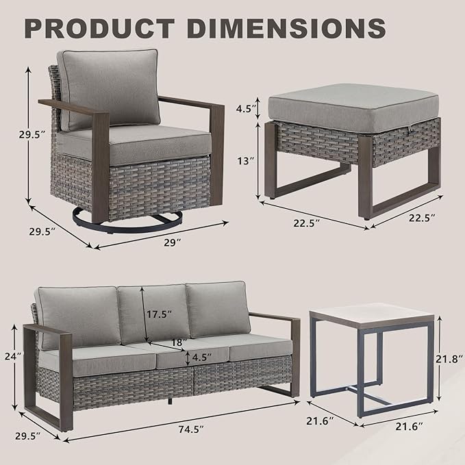 Rilyson Outdoor Wicker Patio Furniture Set - 8 Piece Patio Conversation Set with 4 Wicker Swivel Rocker Chairs,2 Rattan Ottoman 1 Side Table and 1 Couch,Thick Cushions,Deep Seating(Mixed Grey/Grey)