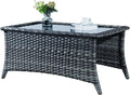 Rilyson Patio Tables Wicker Coffee Table - Outdoor Rattan Coffee Tables with Glass Top for Patio Proch Deck Balcony Rectangle Mixed Grey