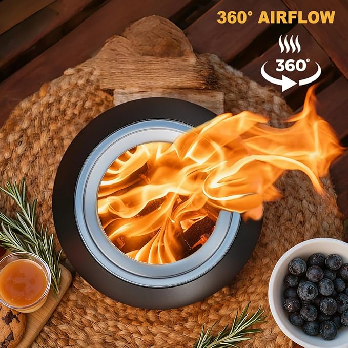 FANHAO Smokeless Tabletop Fire Pit with Stand, Stainless Steel Firepit for Camping, Outdoor & Patio, Wood Burning or Pellet Fueled Portable Bonfire with Carrying Bag | 120% More Efficient Burn