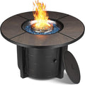TLGREEN Propane Fire Pit Table 42in, 50,000 BTU Auto-Ignition Round Gas Fire Pits for Outside Patio, Fire Table with Waterproof Cover, Blue Stone and Lid
