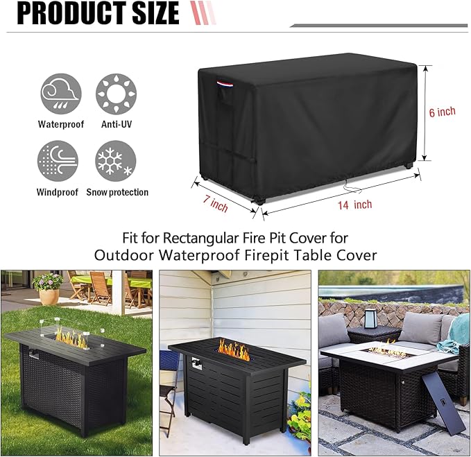 Fire Pit Cover Rectangular 13.8 Inch - Waterproof Outdoor Fire Table Cover Rectangle Heavy Duty, 600D Patio Propane Gas Firepit Cover Rectangular Tear Weather Resistant - 13.8 x 7 x 6 Inch