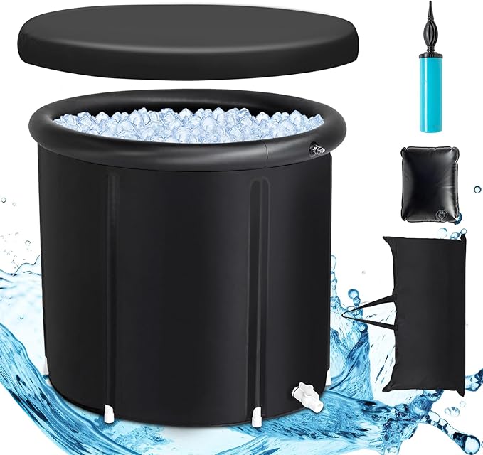 VINGLI 105 Gallon Inflatable Cold Plunge Tub with Cover for Home and Outdoor Recovery, Ice Bath Tub for Adult and Athletes, 5-Layer Insulation, Black
