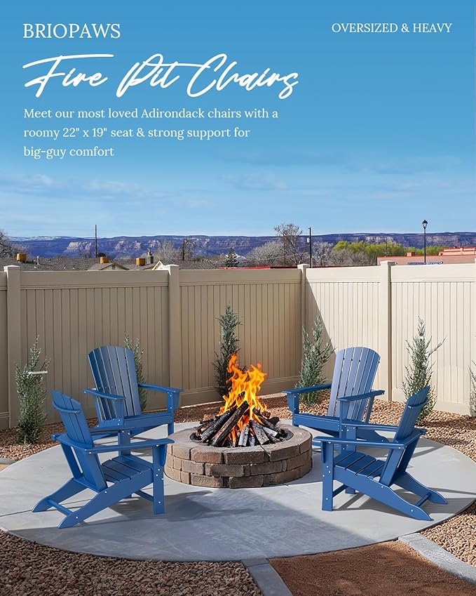 BRIOPAWS Adirondack-Chairs-Set of 2 | Fire Pit Chair | Oversized | HDPE Plastic | Weather Resistant | for Deck Outdoor Poolside Campfire | Blue