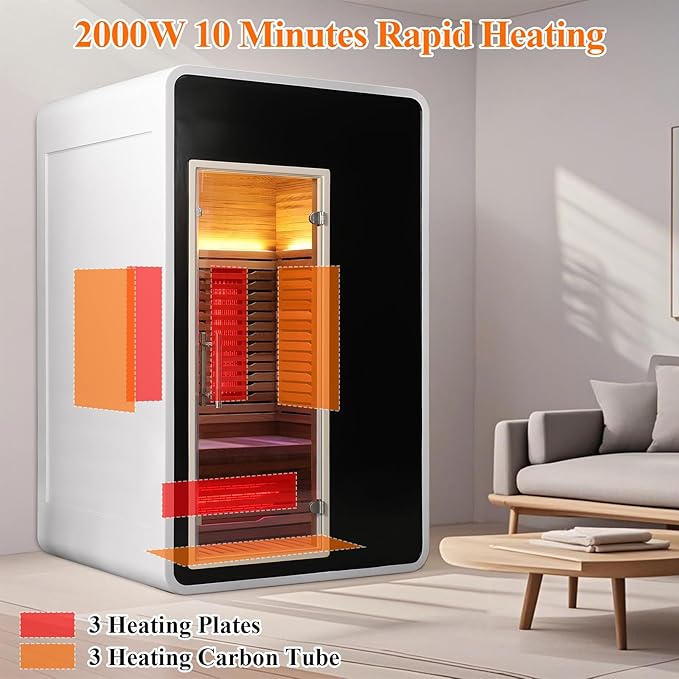 2 Person Infrared Sauna Room for Home,Canadian Hemlock Outdoor Wooden Dry Sauna with Rapid Heating Tubes& Carbon Plate,LCD Control Panel and Tempered Glass Door (2 Person-Hemlock)