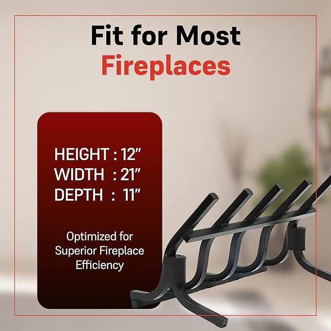 Grate Wall of Fire Model S-5 High Efficiency Smoke-Free Fireplace Grate – 21" Wide, 12" Tall, 11" Deep – Heavy-Duty Alloy Steel – Boosts Heat Output & Minimizes Smoke – Made in USA