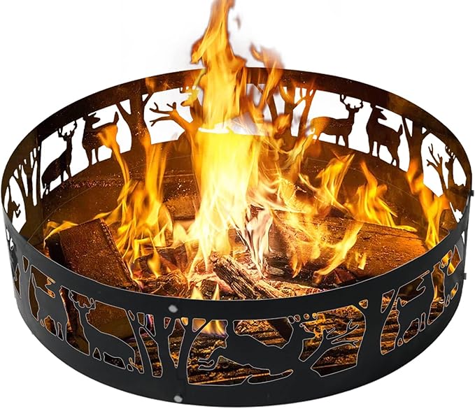 Fire Pit Ring 36 Inch - Heavy Duty Steel Smokeless Fire Ring Insert for Outside Wood Burning Large Round Firepit Liner for Camping Backyard Patio Garden (36x9 Inch)