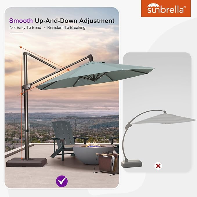 PURPLE LEAF 10FT Cantilever Patio Umbrella with Base Included Round Umbrella with 360° Rotation Aluminum Outdoor Offset Hanging Umbrella for Patio Pool, Sprout Green