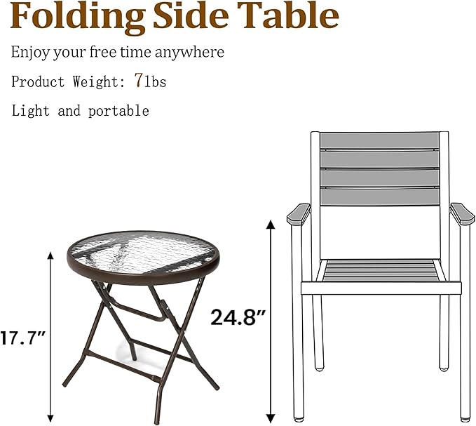 Outdoor Side Table - Small Patio End Table All Weather, Patio Furniture Sets and Outside Furniture for Pool, Balcony, Deck, Porch, Brown