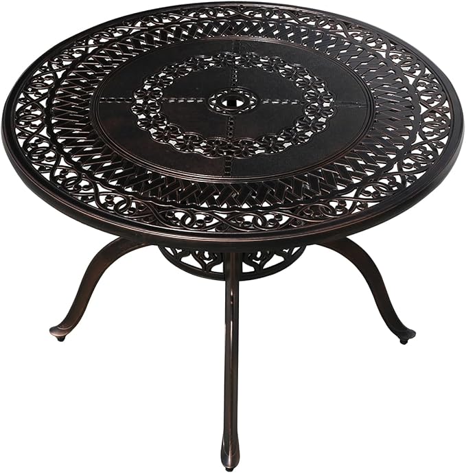 FAPOLITE Outdoor Table Cast Aluminum Round Patio Table with Umbrella Hole All Weather Outdoor Dining Table for Lawn Garden Backyard (106cm Die-cast Round Tables)