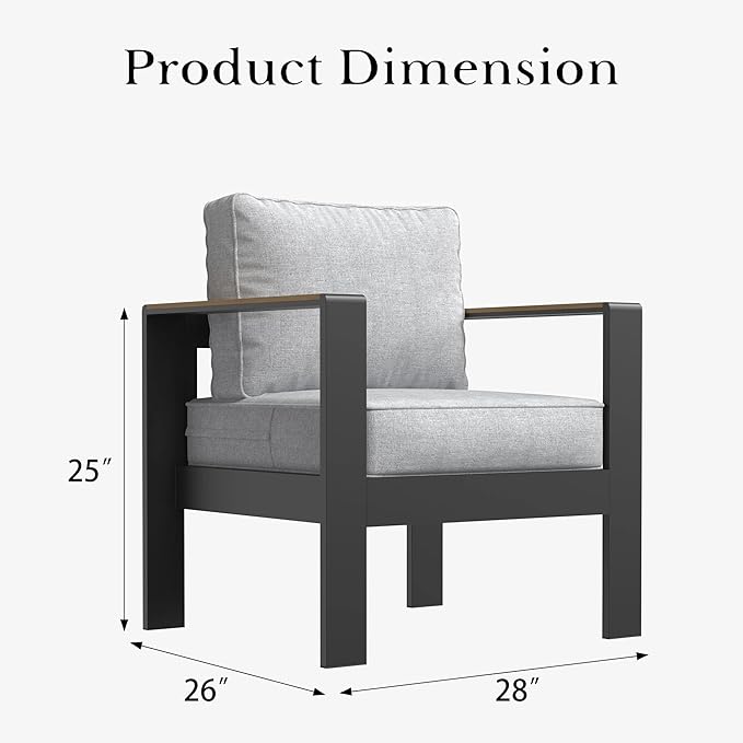 LayinSun Aluminum Outdoor Furniture Set 2 Chair, Outside Patio Deep Seating Conversation Set with Upgraded Washable Thick Cushion
