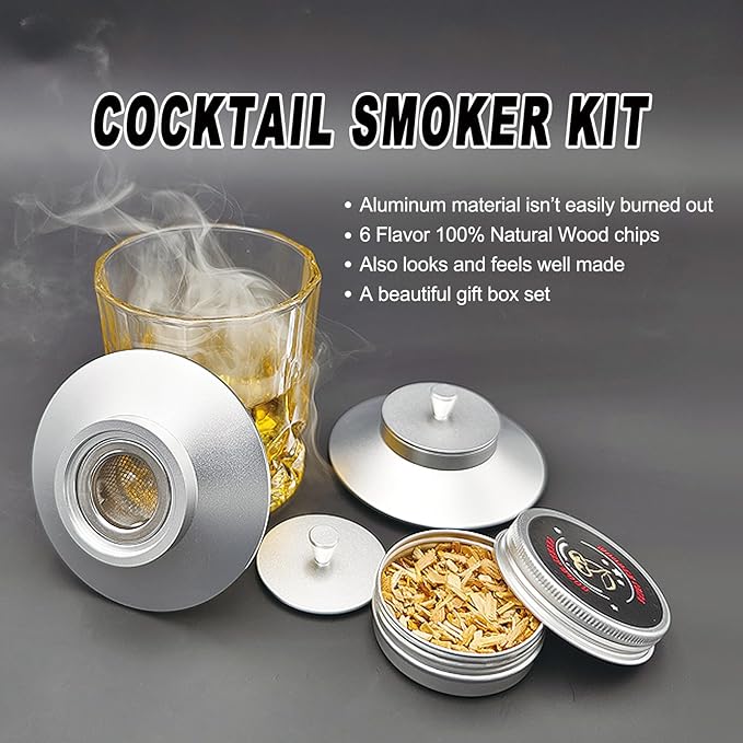 Infuser Smoker with 6 Chips- Drink Smoker Infuser Old Fashioned Smoker kit,Bourbon Cocktail Smoker kit Gifts for Men Whiskey Smoker kit Gifts for Christmas and Fathers Gifts for Dad