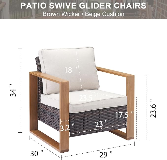 Belord Patio Wicker Chairs Set of 2-350 LBS Weight Capacity Wicker Outdoor Club Chair Set with Metal Wide Armrests for Porch Deck Sunroom Backyard