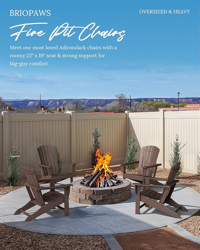 BRIOPAWS Adirondack-Chairs-Set of 2 | Brownwood Grain |Fire Pit Chair | Oversized | HDPE Plastic | Weather Resistant | for Deck Outdoor Poolside Campfire