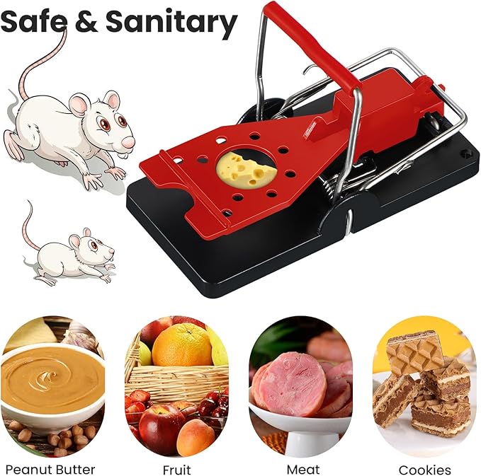 Qualirey 24 Pcs Mouse Traps Plastic Snap Rat Trap Bulk Reusable Quick Effective Safe for Indoor Outdoor Home House Warehouse Garden Kitchen 3.86 x 1.81 x 2.17 Inch (Red)