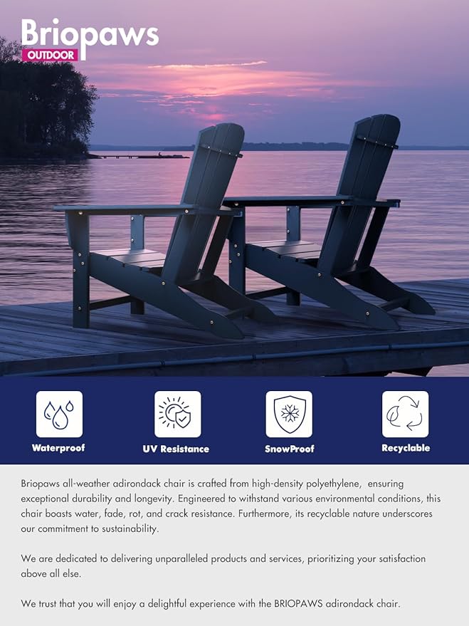 BRIOPAWS Adirondack-Chairs-Set of 6 | Fire Pit Chair | Oversized | HDPE Plastic | Weather Resistant | for Deck Outdoor Poolside Campfire | Blue
