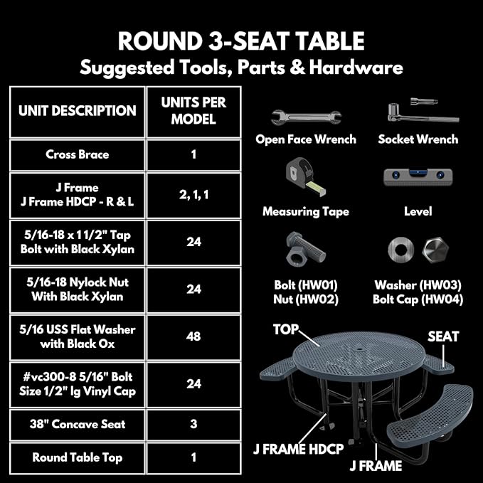 COATEDOUTDOORFURNITURE Heavy-Duty Portable Outdoor Picnic Table with Umbrella Hole, Expanded Metal Patio Dining Furniture Made in America (46" Round Top, Light Blue)