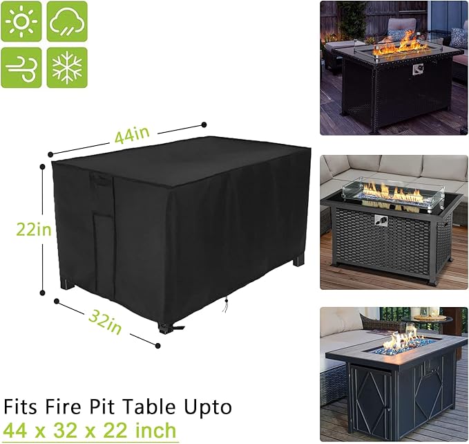 Fire Pit Cover Rectangular,Waterproof Fire Table Cover Rectangle for Outdoor Gas Propane Fire Pit Table-44 x 32 x 22 Inch, Black