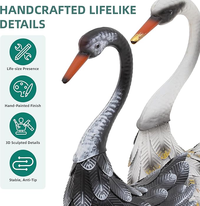 Ultym 19.3" Metal Swan Yard Decor - Handmade Oversize Swan Garden Statue Sculptures with Stable Ground Stakes, Backyard Decoration, Metal Garden Art